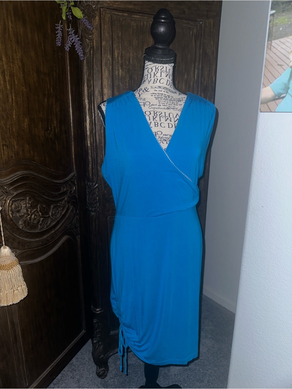Sleeveless Wrap-Style Midi Dress in Bright Blue
